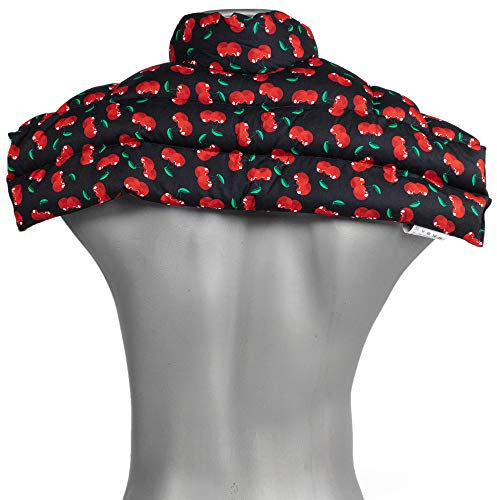 Traubenkernkissen Schulter & Nackenkissen mit Kragen. Nacken Wärmekissen, Körnerkissen - Wärme und Kälte (cherry-black, Traubenkerne)