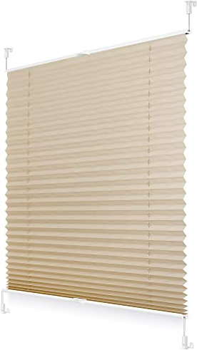 ROOMY Plissee Klemmfix, verspannt, Blickdicht, Sichtschutz Sonnenschutz Jalousie Creme, 90 cm x 210 cm (B x L)