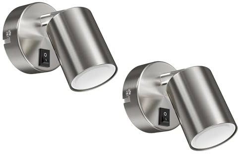 ledscom.de 2 spot a parete WAIKA, a fiamma singola, con interruttore, GU10, cromo opaco, incl. lampada LED GU10 (bianco caldo, 4.914W, 450lm, 100°)