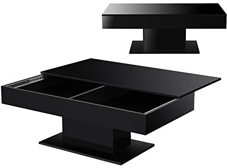 [en.casa] Mesa de Centro Lünen Mesa Baja Rectangular con Tablero Deslizante Diseño Atractivo para Salón Despacho Mueble Auxiliar 40 x 110 x 60 cm - Negro Alto Brillo