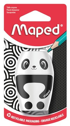 Maped - Bleistift-Anspitzer, Dosen-Anspitzer SHAKKY für dünne Stifte, mit Anspitzer-Dose - Panda oder Pinguin, farbig sortiert