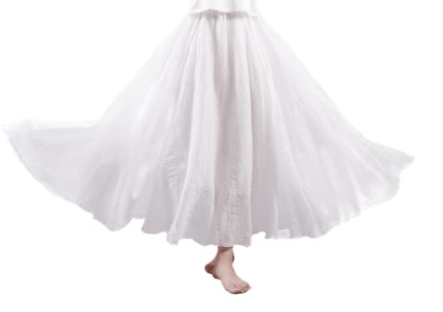 Donna Versatile Estive Boho Elegante Gonna Lunga in Cotone e Lino - Vita Elastica A-Linea Spiaggia Maxi Grande Swing (M, Bianco)
