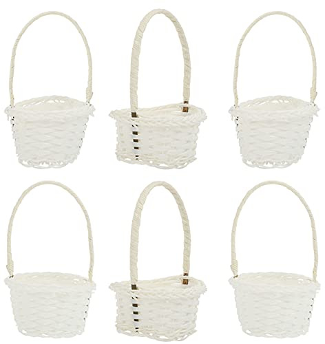 Cabilock Gewebter Korb Kunststoff Henkelkorb Blumenmädchen Korb 6 Stück Weiß Obstkorb Brotkorb Eierkorb Geschenkkörbe Geflochtener Aufbewahrungskorb Servierkorb Party Zimmer Küche Bad