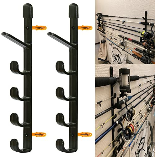 AUXPhome Fishing Rod Wall Storage Rack, Fishing Pole Holder Wall Mount Fishing Rods Storage Organizer for Garage & Cabin & Basement - Holds up to 5 Fishing Rods - Easy to Install - Hardware Included