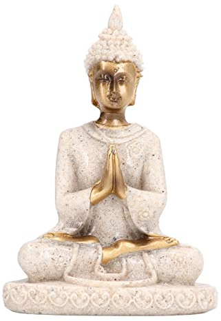 Buachois Meditation Buddha Figuren 10 x 7 x 4 cm Kleine Zen Zang Sandstein Schnitzen Sitzen Buddha Harz Buddhismus Skulptur Klein Tischdeko Wohnzimmer Deko Buddah Statue, Gold