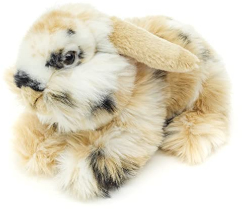 Uni-Toys – Lejonhuvud-kanin med hängande öron – liggande – svartbrun-vit chockad – 23 cm (längd) – plyschhare – plyschdjur, gosedjur, gosedjur