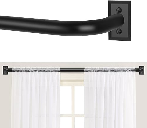 TANGWIN Black Wrap Around Curtain Rods 66 to 120:Blackout Heavy Duty Adjustable Long Window Curtain Rod Room Darkening Modern Industrial Curved French Return Metal Drapery Rod Easy Install Matte Black