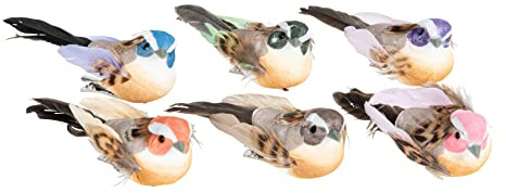 Fiebiger Floristik 6 Stück Künstliche Schaumstoff Feder Vogel Rotbrustmeise mit Clip Dekofigur Mini-Vogel Festliche Dekoration, Blumen-Deko, ca. 8x3 cm