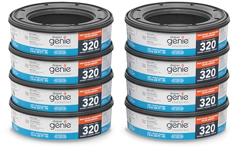 Diaper Genie Essentials - Confezione da 8 ricariche rotonde, contiene fino a 2560 pannolini per neonati, con pellicola continua non profumata, compatibile con secchi Diaper Genie Complete e