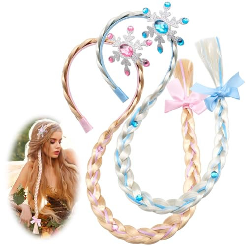 2 Stück Haarband Zopf Geflochten, Geflochtene Prinzessin Perücken,Haarverlängerungen,Dressing Up Haarschleifen für Frozen Theatre Cosplay und Rollenspiel