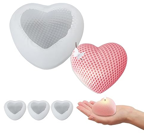 Lollanda Stampi per candele da versare in silicone, 3 pezzi, fai da te in silicone, a forma di cuore, per cucina, cioccolato, torte, sapone, decorazioni artigianali (bianco, 3 pezzi)
