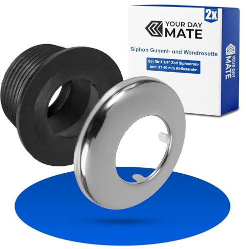 Juego de roseta de goma y pared para sifón, NW 30/40, manguito de goma para tubo de desagüe DN40 interior Ø 40 mm, tubo de sifón de 1 ¼ exterior Ø 32 mm, roseta de empuje con Ø 60 mm exterior