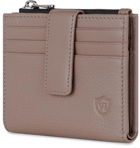VON HEESEN Leder Kartenetui Geldbörse mit RFID-Schutz - Portemonnaie für Herren & Damen aus echtem Leder - Kartenhalter mit Münzfach - Geldbeutel für Männer und Frauen in Taupe