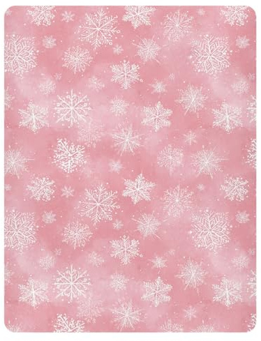 Pfrewn Christmas Crib Sheets for Boys Girls Pink Retro Snowflakes Fitted Crib Sheet Fits Standard Crib Mattress Pads Winter Pattern Stretch Soft Toddler Baby Sheet,52x28IN