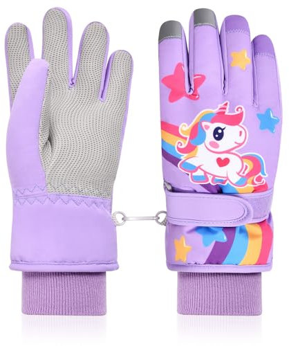 flintronic Guanti da Sci per Bambini, Guanti da Sci Invernali per Bambini, Guanto Termico Antivento, Guanti Neve Antivento Impermeabile per Ragazze e Ragazzi