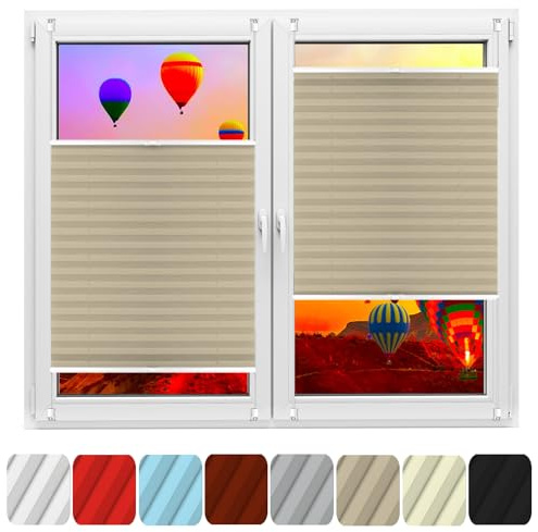 Store Plissé a Coller 110 x 110 cm sur Mesure pour Toutes Les fenêtres intérieures, Thermique Volet Roulant sans Perçage, Ni Collage pour fenêtre, Stores, fenêtres, Kaki