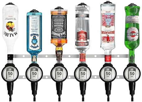 Chabrias Ltd Professional 6 Wall Bar and 50ml Spirit Optics – UK-Made Government-Stamped Liquor Dispenser Rail – Heavy-Duty All-Metal Wall-Mounted Bar Optics System