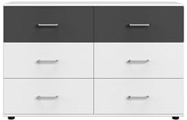 möbelando Kombikommode >Angie< in Weiss + Graphit - 130x83x41cm (BxHxT)