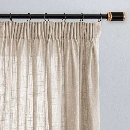 MYSKY HOME gardin rynkband halvtransparent gardin linneutseende gardiner modern naturlig stil gardiner set om 2 H 225 x B 140 cm lämplig för barnrum och vardagsrum, beige