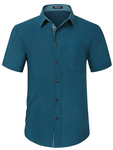 Enlision skjorta herr, kortärmad skjorta, fritidsskjorta, normal passform, affärsskjorta, herrskjortor med bröstficka, S–2XL, Turkosgrön, XXL