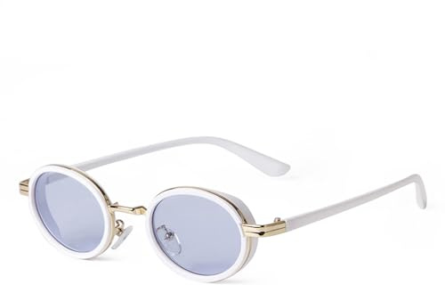 ADEWU Retro Sonnenbrille Damen Oval Vintage Kleine Brille Schmal Vollrand Metall Mode Trendy mit UV Schutz
