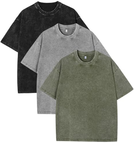 PADOLA Tee Shirt Homme Oversize T Shirt Homme Coton Tshirt Vintage délavé T-Shirts à Manches Courtes Retro Grande Taille T-Shirt Col Rond Basique Tee Shirt Chemise Hippie Haut été (Lot 1, M)