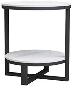 Exquisite Nachttische, runder Marmor-Beistelltisch, 2-stufiger Metall-Couchtisch, Zuhause, Wohnzimmer, Hotel, Nachttisch, Multifunktions-Sofa-Beistelltisch, Korbtisch (Farbe: C, Größe: 50 x 50 x 55 cm