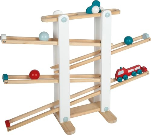 small foot Pista de Bolas de Madera, Juego motriz XL, 3 Bolas, Coche Bomberos, niños a Partir de 18 Meses, 12549