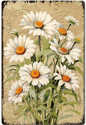 CREATCABIN Letrero Metal Diseño Flores Letreros Jardín Póster Metal Vintage Impresión Artística Margaritas Florecientes Placas Flores Galería Letreros Pared Decoración Colgante Jardín Patio 30x20cm