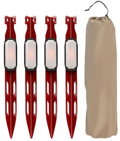 Metallpfosten, Erdnägel für | Zeltheringe 4 Stück mit LED-Licht | Zeltnägel für Wandern, Camping, Picknick, Vordach