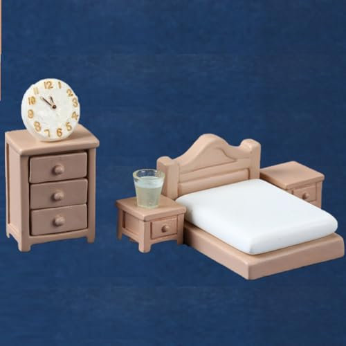 KARLOR Puppenhaus Möbel Set, 6 Stück Miniatur Möbel Set Bett Schrank Nachttisch Uhr Glasbecher, Puppenhaus Zubehör Deko 1:12 Puppenhaus Schlafzimmer Dollhouse Deko Puppenmöbel Set（Schlafzimmer）