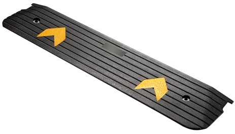 Wiltec Rampa de goma 1130 x 240 x 25 mm con capacidad de carga de 50 toneladas, cintas reflectoras y diseño antideslizante, ideal para bordillos y umbrales