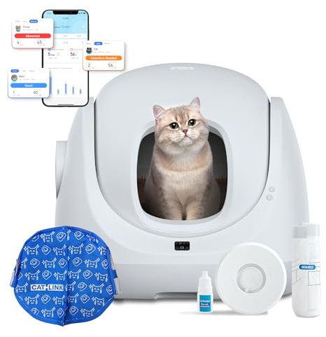Catlink Baymax Selbstreinigende Katzentoilette, Überwachung der Gesundheit Ihrer Katze, APP-Fernbedienung, Anti-Blockierschutz，Geruchsbekämpfung, 4 Reinigungsmodi, Geeignet für Katzen von 1,5-10 kg