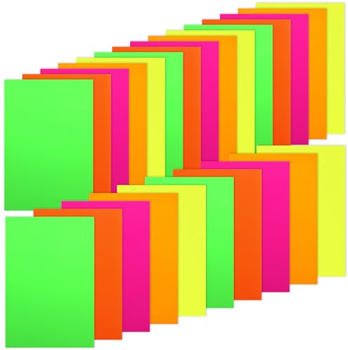 Rixotix Neon Papiere A4 20 Blatt 5 Farben UV Papier Leuchtend Schwarzlicht Party Dekorationen Neon UV Girlande Wimpel Partyzubehör Fluoreszierend Neon Karton dick UV Papier Schwarzlicht Glow Party