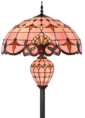 Bieye L30897Lámpara de pie de doble iluminación estilo Tiffany barroco con vidrieras para decoración del hogar (Rosa, 20 pulgadas de ancho)