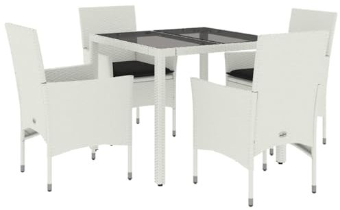 vidaXL Matgrupp för trädgård med dynor 5 delar vit konstrotting&glas