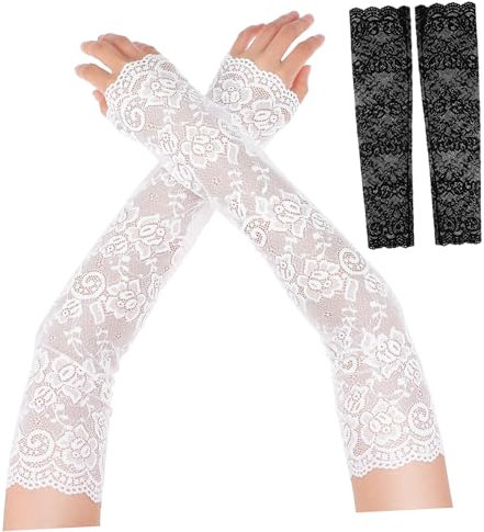 Generisch 2 Paar Spitzenarm Spitzenärmel Spitzen Langarmarm Ärmel Braut Spitzenhandschuhe Coole Arm Ärmel Hochzeitshandschuhe Damen Spitzenhandschuh Spitzen Armstulpen Spitzen