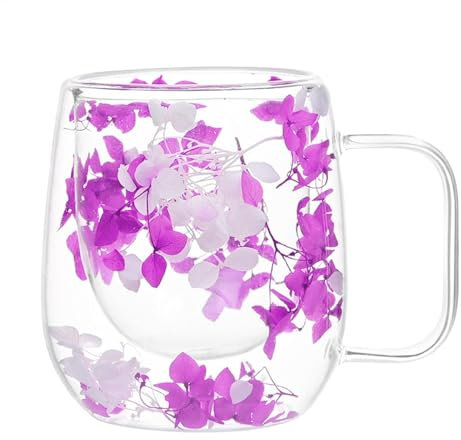 Tasses à Café en Verre Double Paroi Tasse À Thé À Fleurs Séchées