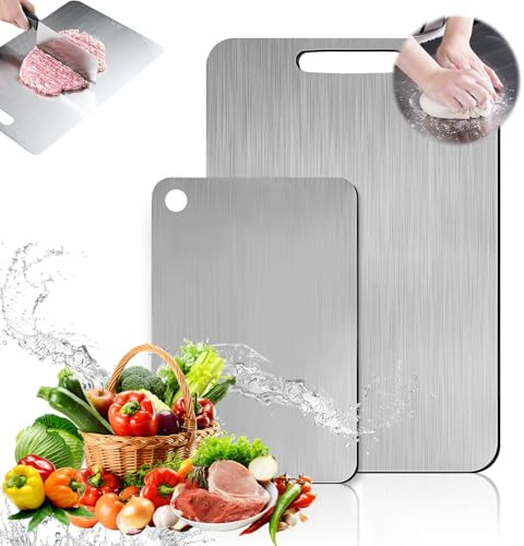 HWJPDMBD Titan Schneidebrett,2Pcs Schneidebrett Edelstahl,Titan Chopping Board, Schneide-brett Metall,Doppelseitiges Schneide-brett in Lebensmittelqualitat,Auch als Nudelbrett, Backbrett,Teigbrett (B)