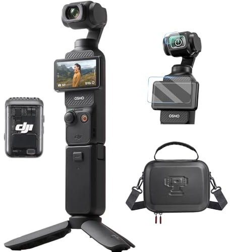 DJI Osmo Pocket 3 Creator Combo Bundle con Vidrio Templado Y Bolsa De Almacenamiento, CáMara Cmos De 1 Pulgada con 4k/120 Fps, EstabilizacióN De 3 Ejes, Enfoque RáPido, MicróFono, Sonido NíTido