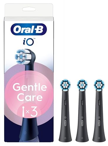 Oral-B iO Series Ersatzbürstenköpfe Gentle Care Black, Original runde Bürstenköpfe für empfindliches Zahnfleisch, 3