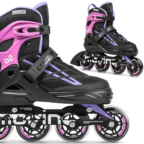 Movino Inline Skates Cruzer B2 Pattini a Rotelle Regolabili Pattini in Linea per Donne Ragazze Ragazzi Pattini in Linea con Ruote Grandi 80 mm Pattini, M (34-37)