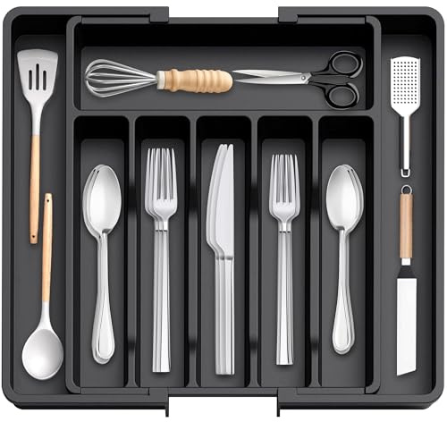 XiaoLidm Besteckkasten für Schubladen XXL, Verstellbarer Schubladen Organizer Küche, Breite von 33.5 auf 56.5 cm, Großer Besteckhalter Utensilienhalter Schubladen Organizer Küche für Löffel/Gabeln