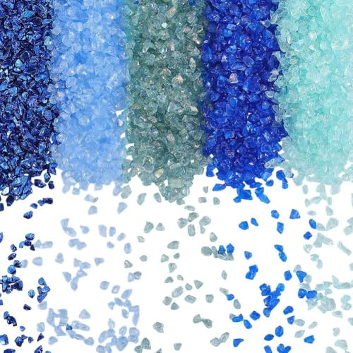 SUNNYCLUE 1 Box 300g 5 Farben Blau Zerbrochenes Glas Zerstoßener Kristallglitzer Unregelmäßig Grob Metallisch Steinstreusel Flocken Chips Stücke Für Nagelkunst Dekoration Füllmaterial Schmuckherstell