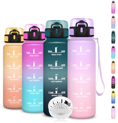 Borraccia, Borraccia 500ml, Borraccie Senza Perdite, Borraccie Motivazionale, Facile da Trasportare, Bottiglia Orari, Bottiglia Graduata, Facile da Pulire, per Sport, Fitness, Yoga, Scuola, Bambina