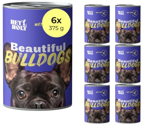HEY HOLY Premium Nassfutter für Bulldoggen | 6X 375g Hundefutter für ausgewachsene Bulldoggen mit Lachs | Hochverträglich aus natürlichen Zutaten
