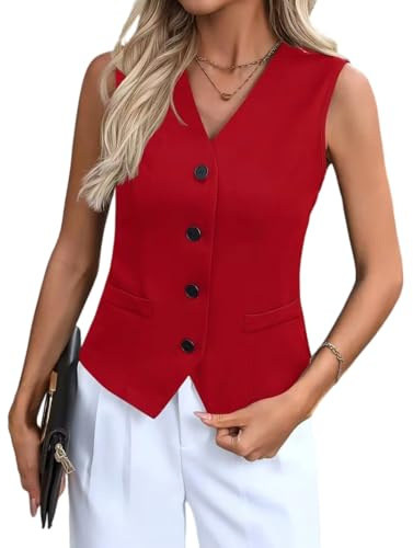 RWGSNB Gilet Donna Elegante, Gilet da Donna Elegante con Scollo A V Estivo Slim con Bottoni Senza Maniche Blazer Giacca Tinta Unita Waistcoats Top per Il Lavoro Quotidiano.
