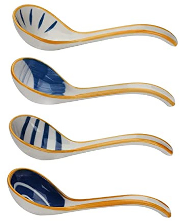 POPETPOP Cuchara Sopera De Cerámica Japonesa Pequeña 4 Piezas, Cucharas De Porcelana Resistentes a Altas Temperaturas, Mango Ergonómico, Para Sopa Asiática y Aperitivos