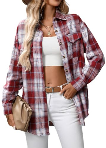 seiveini Chemise Femme Chemisier a Carreaux en Flanelle Blouse Tunique Chic et Élégant Automne Hiver