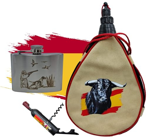 Set Weinstiefel 1,5 l Taurin + Flachmann mit Gravur Jäger 118 ml Wildschwein aus Edelstahl und Korkenzieher mit Magnet | Geschenk für Jagd und Feld (Jäger)